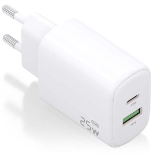 Cargador de Pared GaN Aisens A110-0911/ 1xUSB Tipo-C/ 1xUSB/ 25W/ Blanco