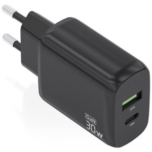 Cargador de Pared GaN Aisens A110-0924/ 1xUSB Tipo-C/ 1xUSB/ 30W/ Negro