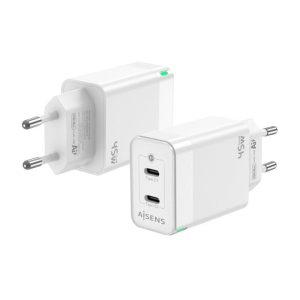 Cargador de Pared GaN Aisens ASCH-45W2P005-W/ 2xUSB Tipo-C/ 45W