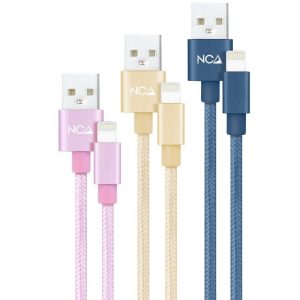 Cables USB 2.0 Lightning Nanocable 10.10.0401-CO2/ USB Macho - Lightning Macho/ 1m/ 3 Unidades/ Rosa, Dorado, Azul Pac?fico