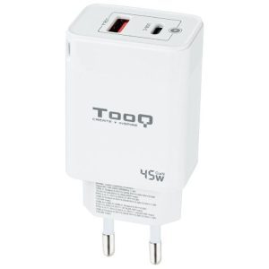 Cargador de Pared GaN TooQ TQWC-GANQCPD45WT/ 1xUSB Tipo-C/ 1xUSB/ 45W