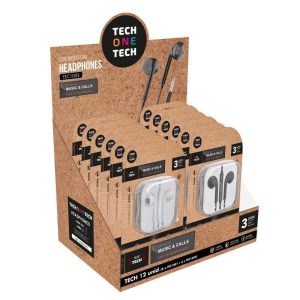 Expositor de Auriculares Tech One Tech EarTECH TEC1003 / con Micr?fono/ Jack 3.5/ Incluye 6 Auriculares Blancos y 6 Auriculares Negros